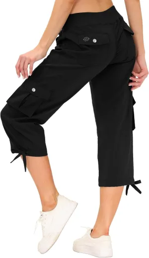 MoFiz Women's Cargo Capris Hiking Pants Lightweight Quick Dry Outdoor Athletic Travel Casual Loose Comfy Cute Pockets