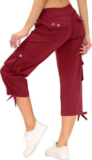 MoFiz Women's Cargo Capris Hiking Pants Lightweight Quick Dry Outdoor Athletic Travel Casual Loose Comfy Cute Pockets