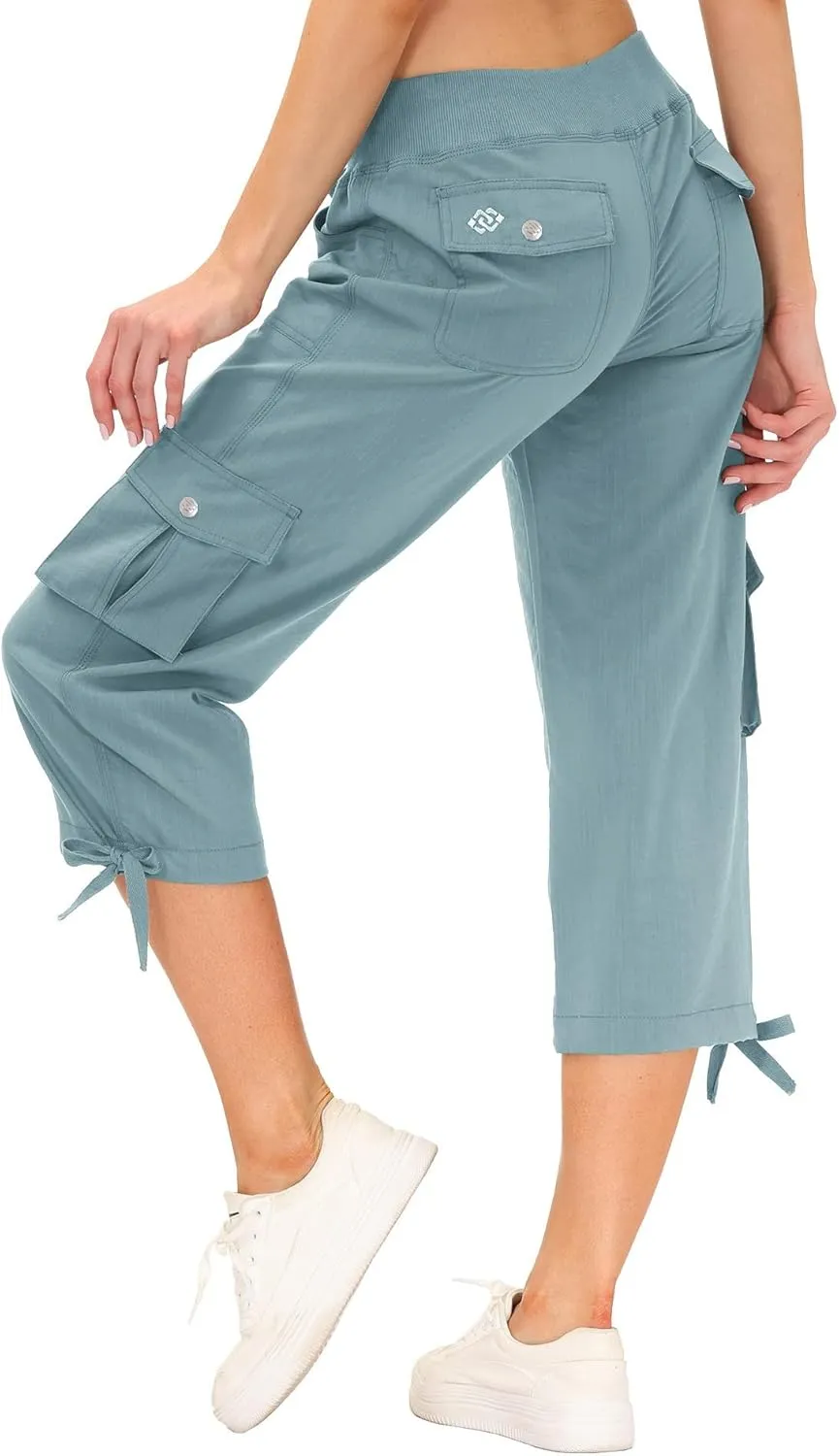 MoFiz Women's Cargo Capris Hiking Pants Lightweight Quick Dry Outdoor Athletic Travel Casual Loose Comfy Cute Pockets