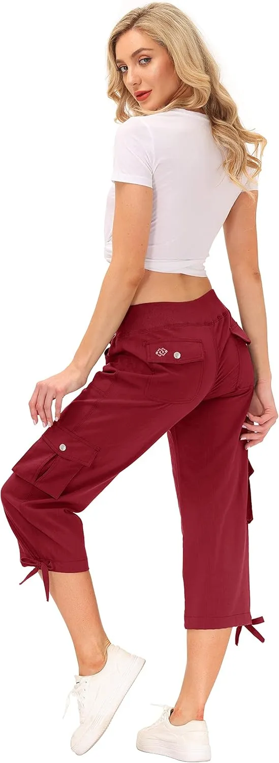 MoFiz Women's Cargo Capris Hiking Pants Lightweight Quick Dry Outdoor Athletic Travel Casual Loose Comfy Cute Pockets