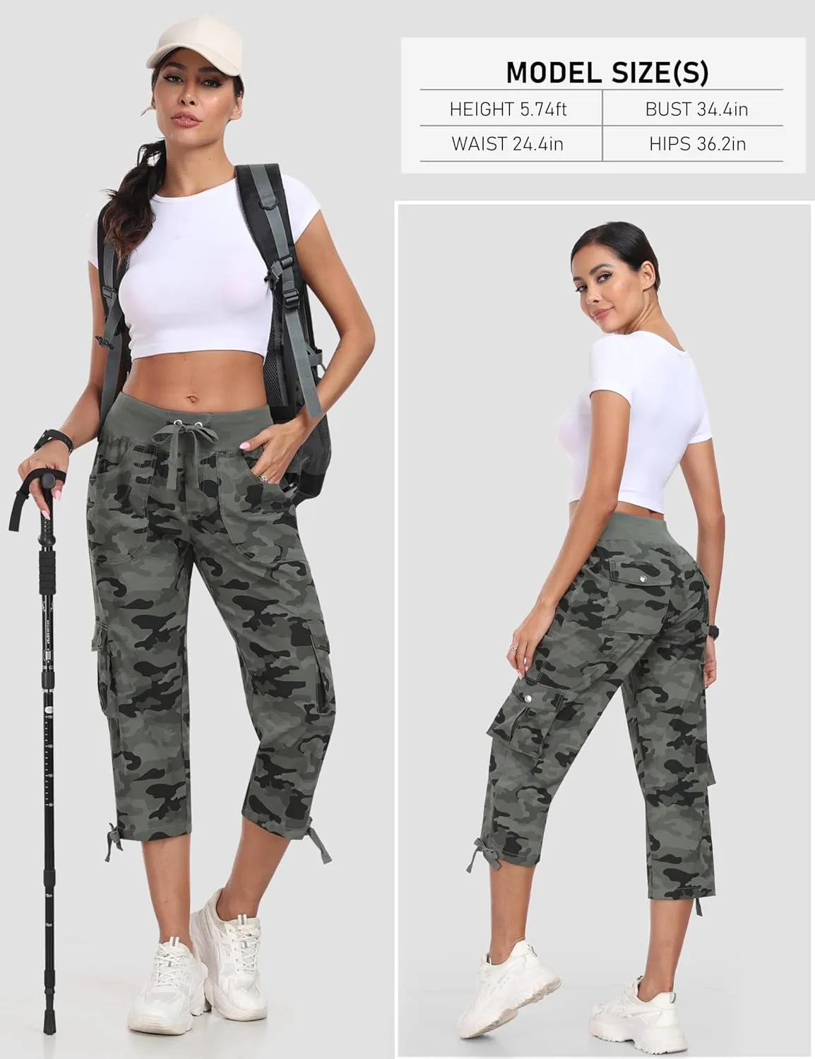 MoFiz Women's Cargo Capris Hiking Pants Lightweight Quick Dry Outdoor Athletic Travel Casual Loose Comfy Cute Pockets