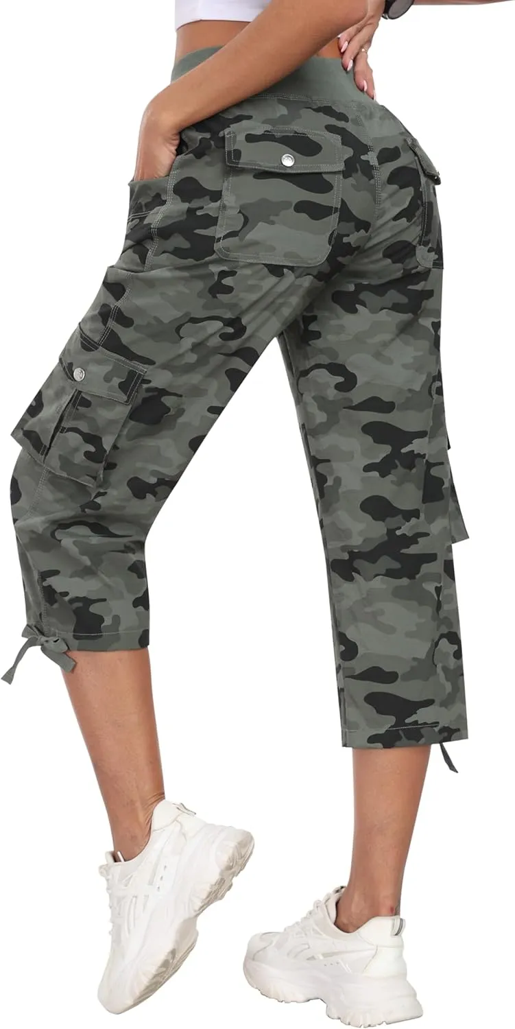 MoFiz Women's Cargo Capris Hiking Pants Lightweight Quick Dry Outdoor Athletic Travel Casual Loose Comfy Cute Pockets