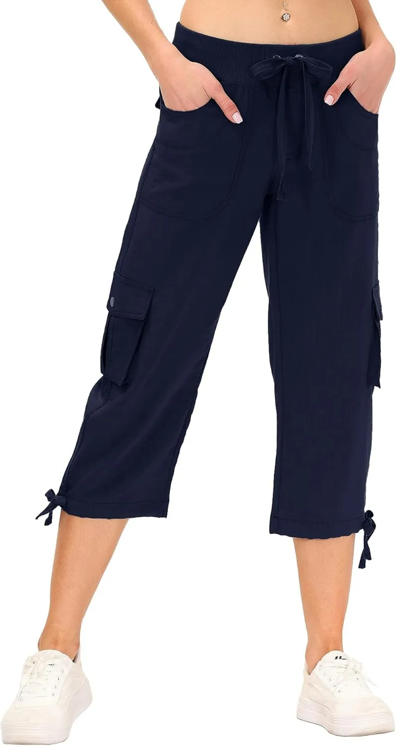 MoFiz Women's Cargo Capris Hiking Pants Lightweight Quick Dry Outdoor Athletic Travel Casual Loose Comfy Cute Pockets