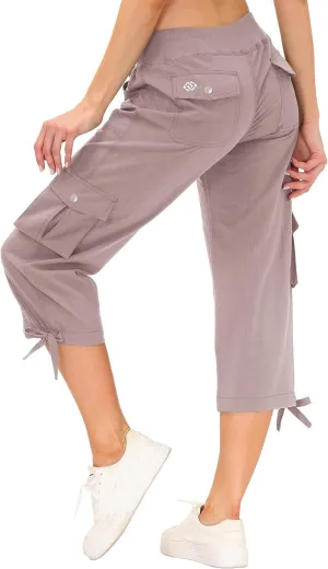 MoFiz Women's Cargo Capris Hiking Pants Lightweight Quick Dry Outdoor Athletic Travel Casual Loose Comfy Cute Pockets