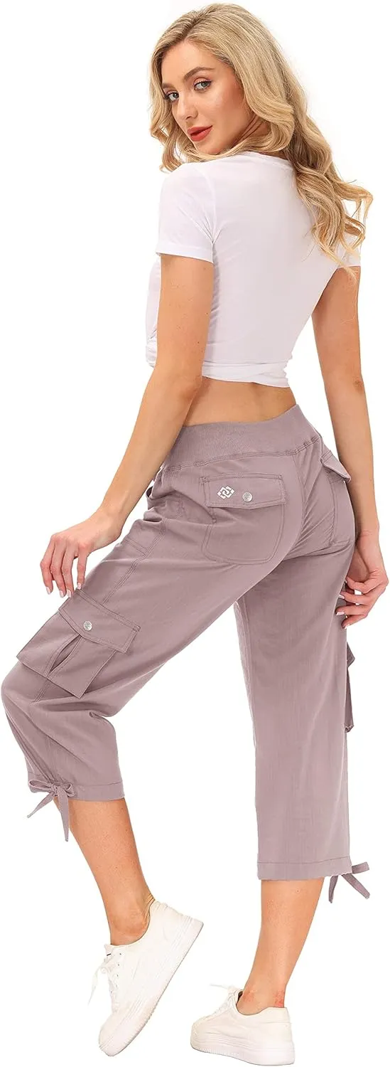 MoFiz Women's Cargo Capris Hiking Pants Lightweight Quick Dry Outdoor Athletic Travel Casual Loose Comfy Cute Pockets
