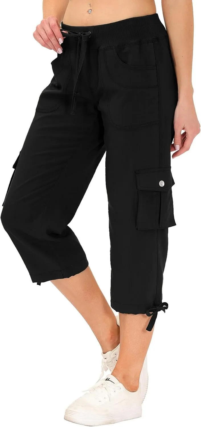 MoFiz Women's Cargo Capris Hiking Pants Lightweight Quick Dry Outdoor Athletic Travel Casual Loose Comfy Cute Pockets