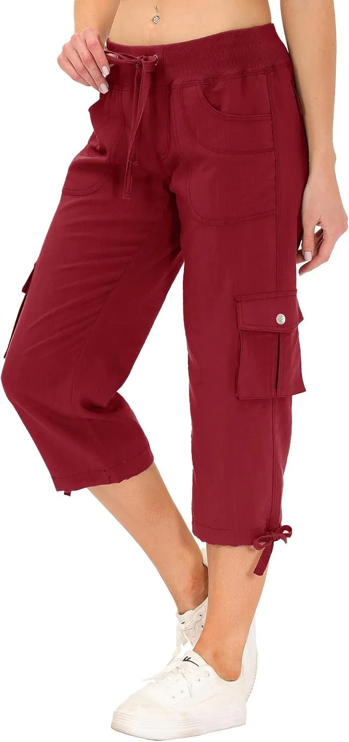 MoFiz Women's Cargo Capris Hiking Pants Lightweight Quick Dry Outdoor Athletic Travel Casual Loose Comfy Cute Pockets
