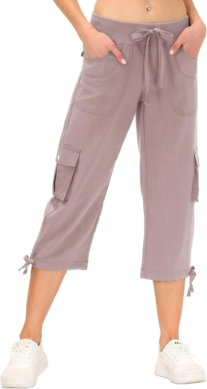 MoFiz Women's Cargo Capris Hiking Pants Lightweight Quick Dry Outdoor Athletic Travel Casual Loose Comfy Cute Pockets