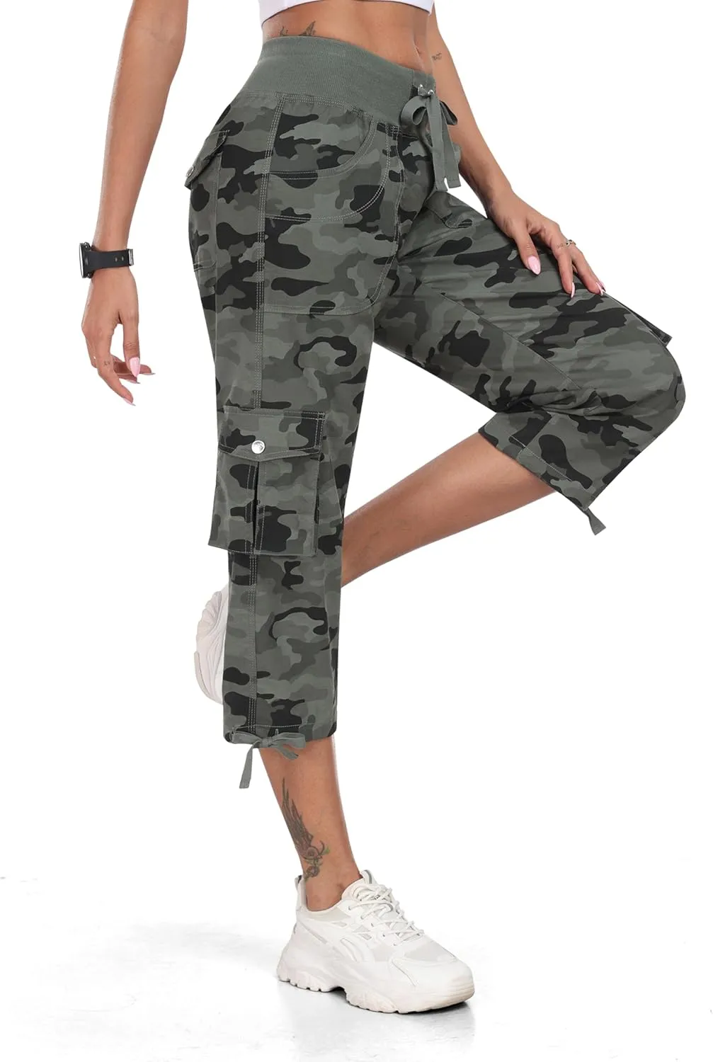 MoFiz Women's Cargo Capris Hiking Pants Lightweight Quick Dry Outdoor Athletic Travel Casual Loose Comfy Cute Pockets