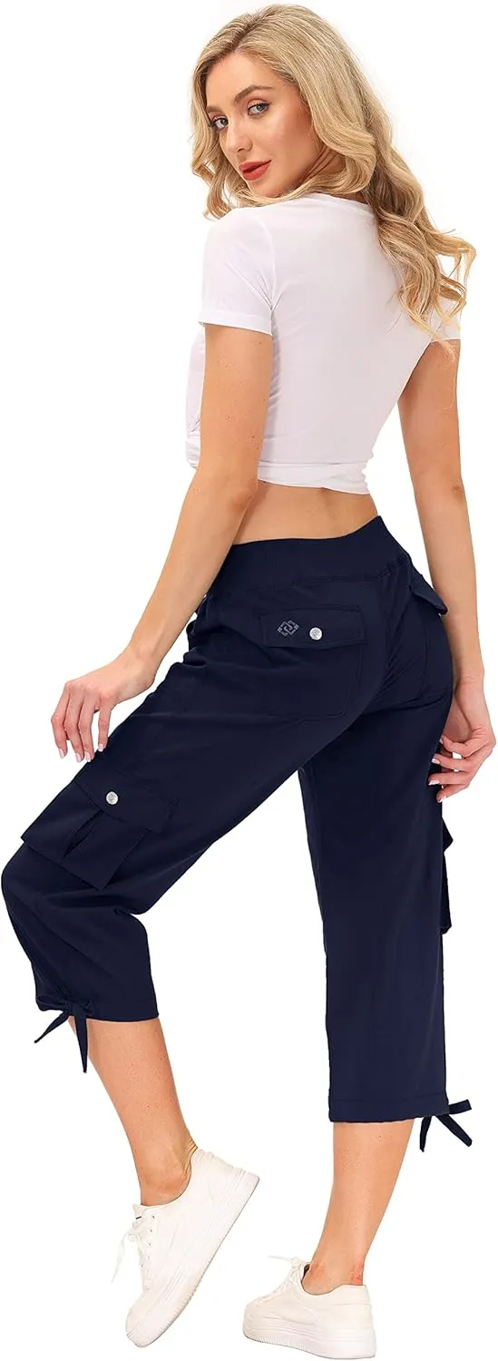 MoFiz Women's Cargo Capris Hiking Pants Lightweight Quick Dry Outdoor Athletic Travel Casual Loose Comfy Cute Pockets