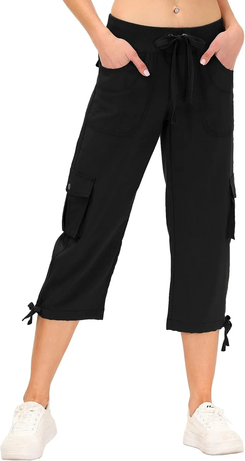 MoFiz Women's Cargo Capris Hiking Pants Lightweight Quick Dry Outdoor Athletic Travel Casual Loose Comfy Cute Pockets