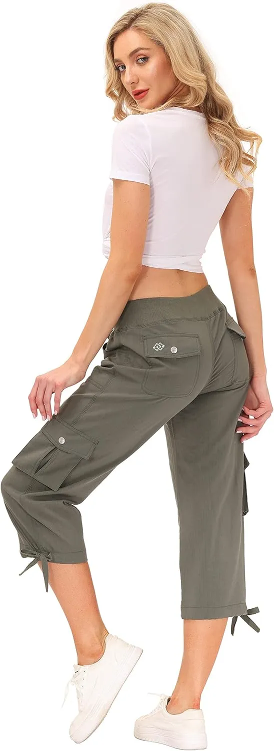 MoFiz Women's Cargo Capris Hiking Pants Lightweight Quick Dry Outdoor Athletic Travel Casual Loose Comfy Cute Pockets