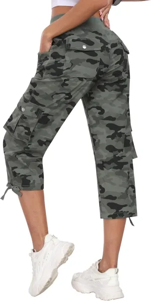 MoFiz Women's Cargo Capris Hiking Pants Lightweight Quick Dry Outdoor Athletic Travel Casual Loose Comfy Cute Pockets