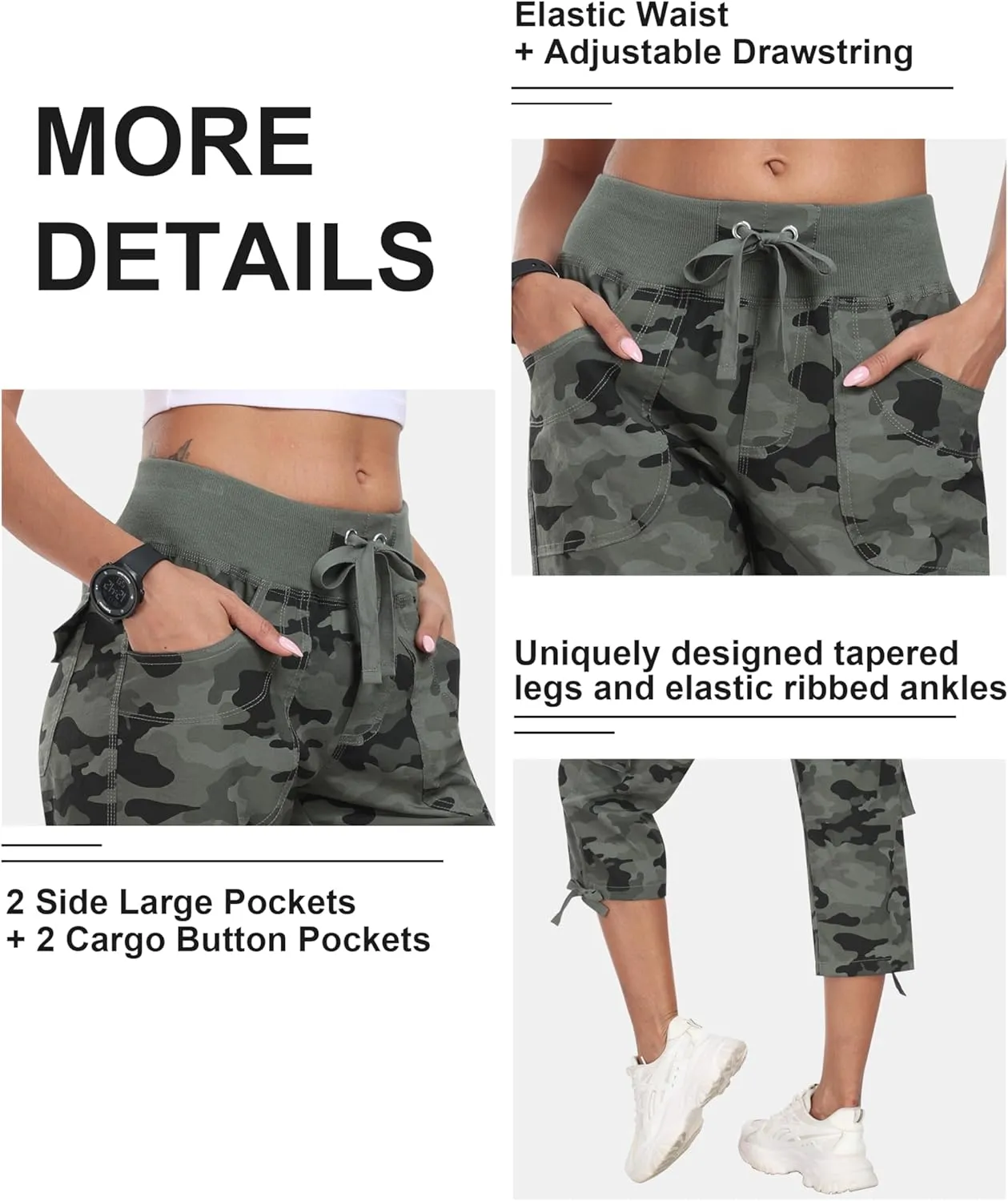 MoFiz Women's Cargo Capris Hiking Pants Lightweight Quick Dry Outdoor Athletic Travel Casual Loose Comfy Cute Pockets