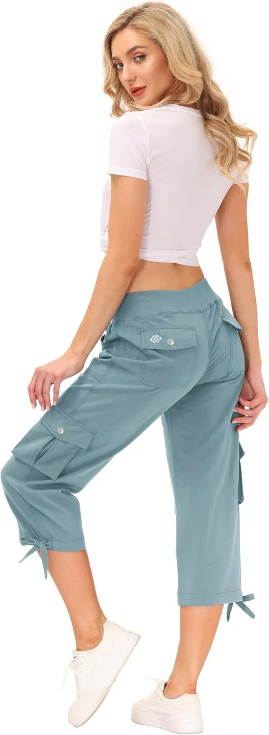 MoFiz Women's Cargo Capris Hiking Pants Lightweight Quick Dry Outdoor Athletic Travel Casual Loose Comfy Cute Pockets