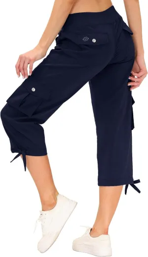 MoFiz Women's Cargo Capris Hiking Pants Lightweight Quick Dry Outdoor Athletic Travel Casual Loose Comfy Cute Pockets