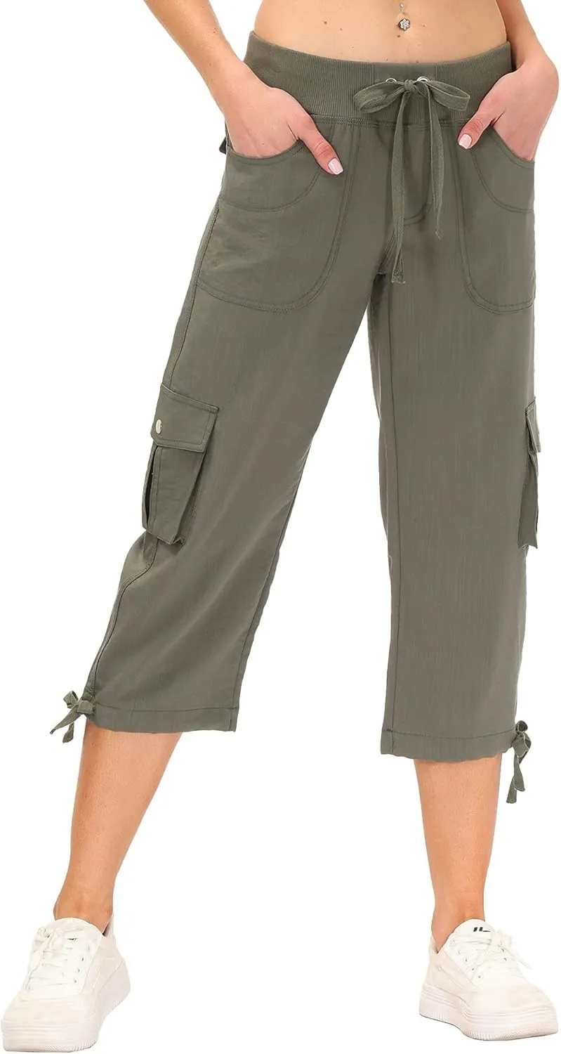 MoFiz Women's Cargo Capris Hiking Pants Lightweight Quick Dry Outdoor Athletic Travel Casual Loose Comfy Cute Pockets