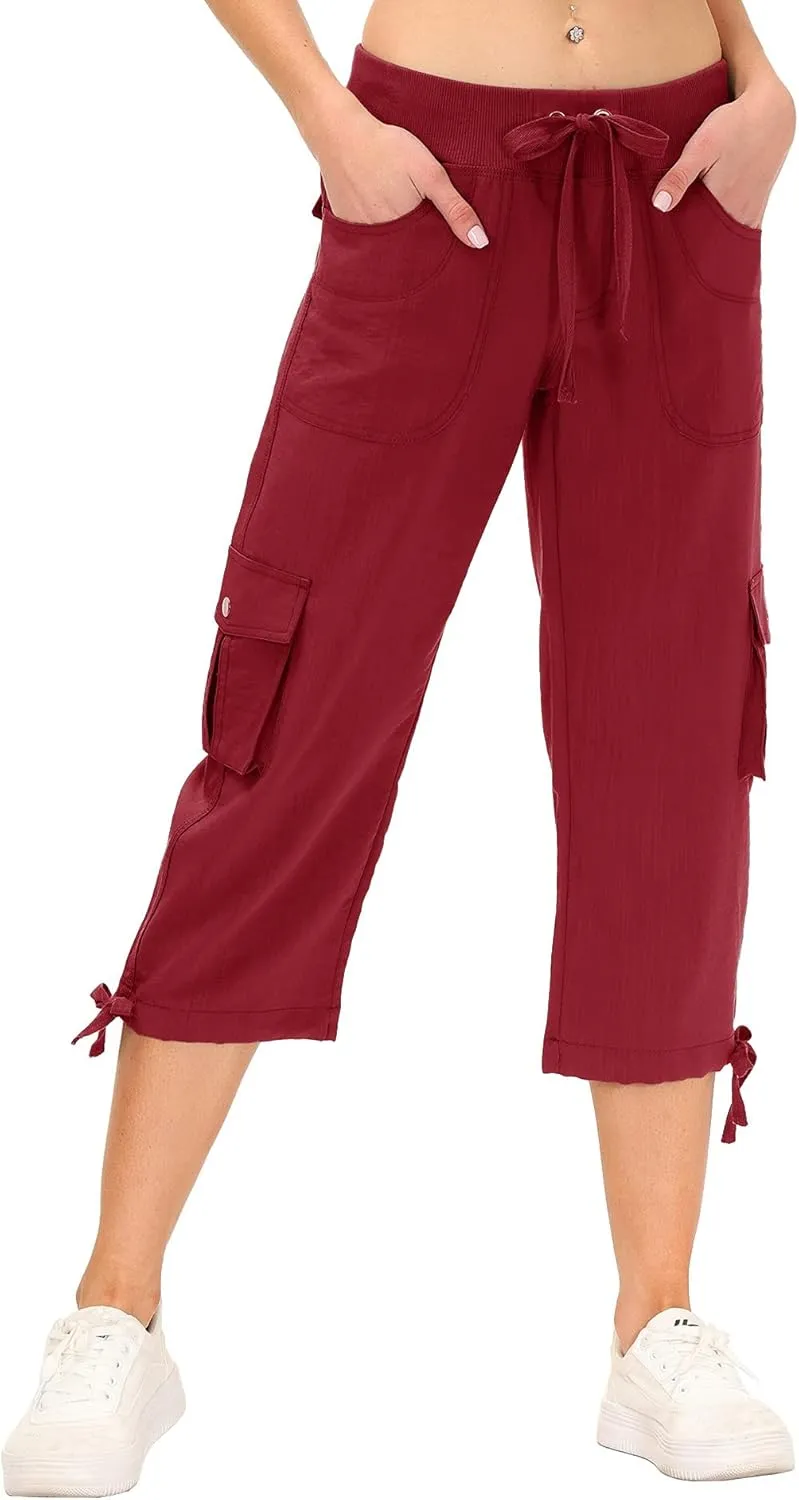 MoFiz Women's Cargo Capris Hiking Pants Lightweight Quick Dry Outdoor Athletic Travel Casual Loose Comfy Cute Pockets