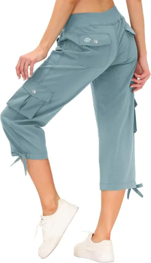MoFiz Women's Cargo Capris Hiking Pants Lightweight Quick Dry Outdoor Athletic Travel Casual Loose Comfy Cute Pockets