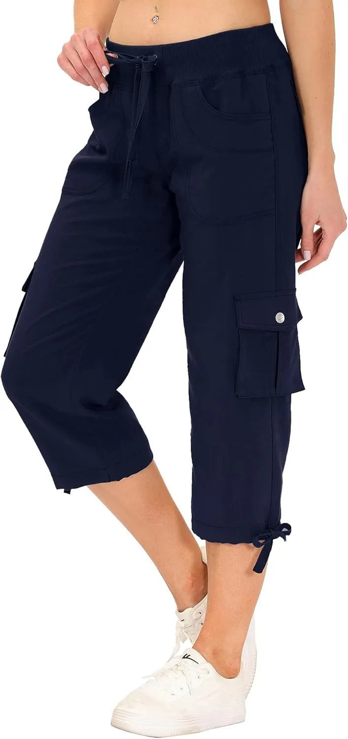 MoFiz Women's Cargo Capris Hiking Pants Lightweight Quick Dry Outdoor Athletic Travel Casual Loose Comfy Cute Pockets