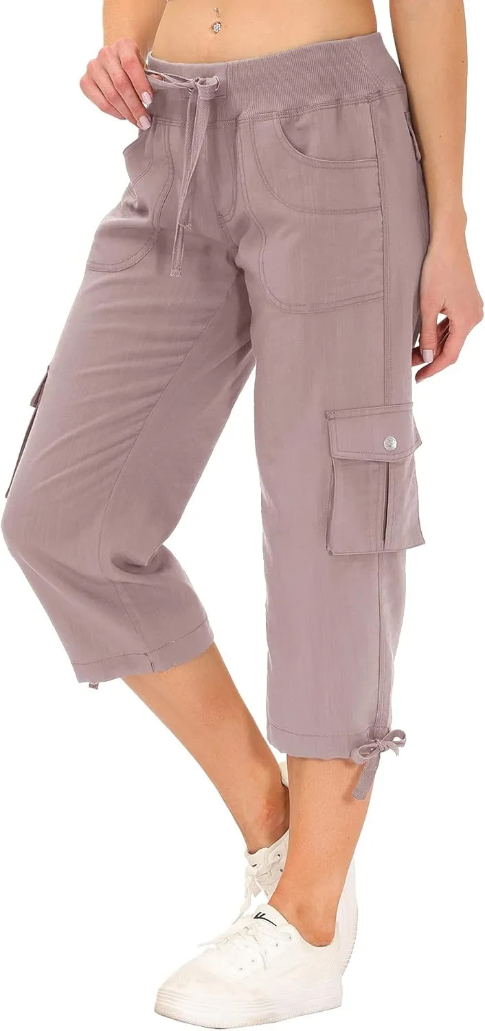 MoFiz Women's Cargo Capris Hiking Pants Lightweight Quick Dry Outdoor Athletic Travel Casual Loose Comfy Cute Pockets