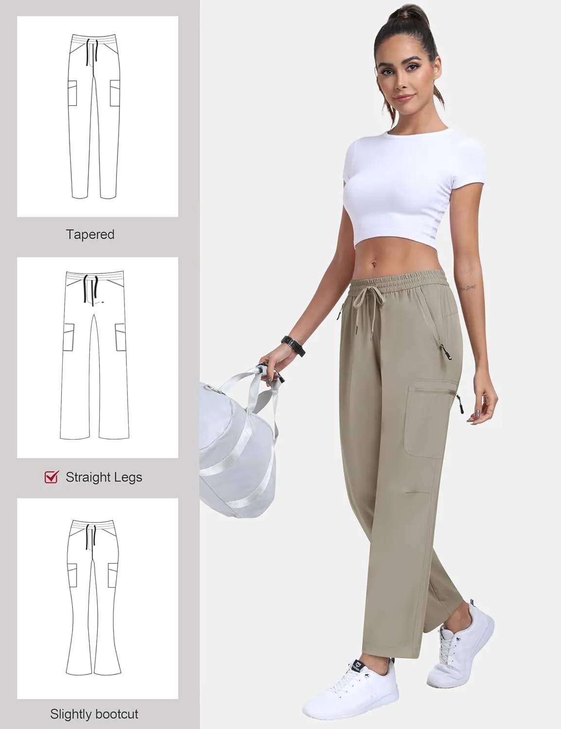 MoFiz Women's Hiking Cargo Pants Lightweight Joggers Elastic Waist Athletic Outdoor Sweatpants Casual Travel Pant with Pocket