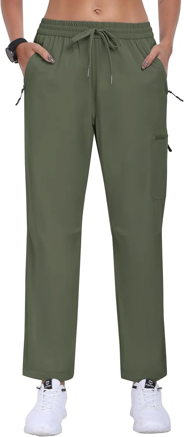 MoFiz Women's Hiking Cargo Pants Lightweight Joggers Elastic Waist Athletic Outdoor Sweatpants Casual Travel Pant with Pocket