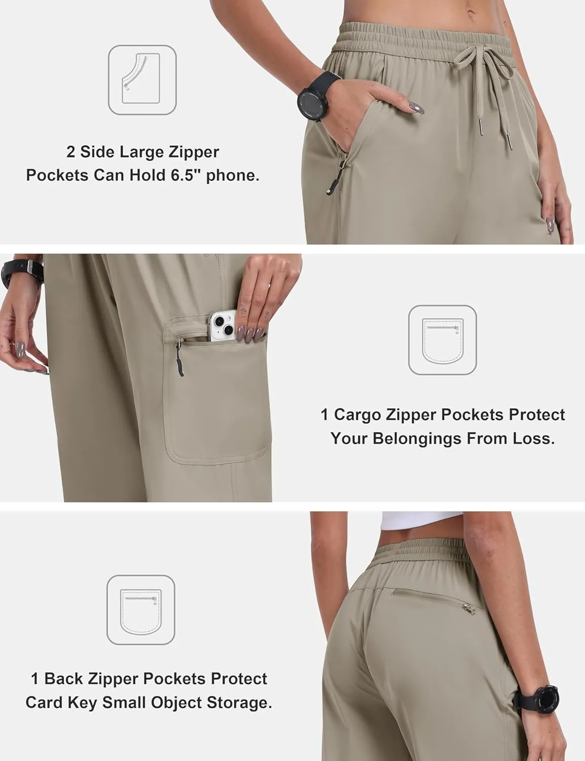 MoFiz Women's Hiking Cargo Pants Lightweight Joggers Elastic Waist Athletic Outdoor Sweatpants Casual Travel Pant with Pocket