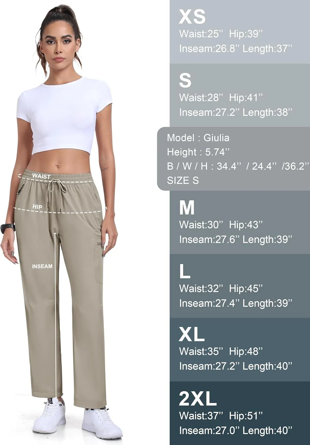 MoFiz Women's Hiking Cargo Pants Lightweight Joggers Elastic Waist Athletic Outdoor Sweatpants Casual Travel Pant with Pocket