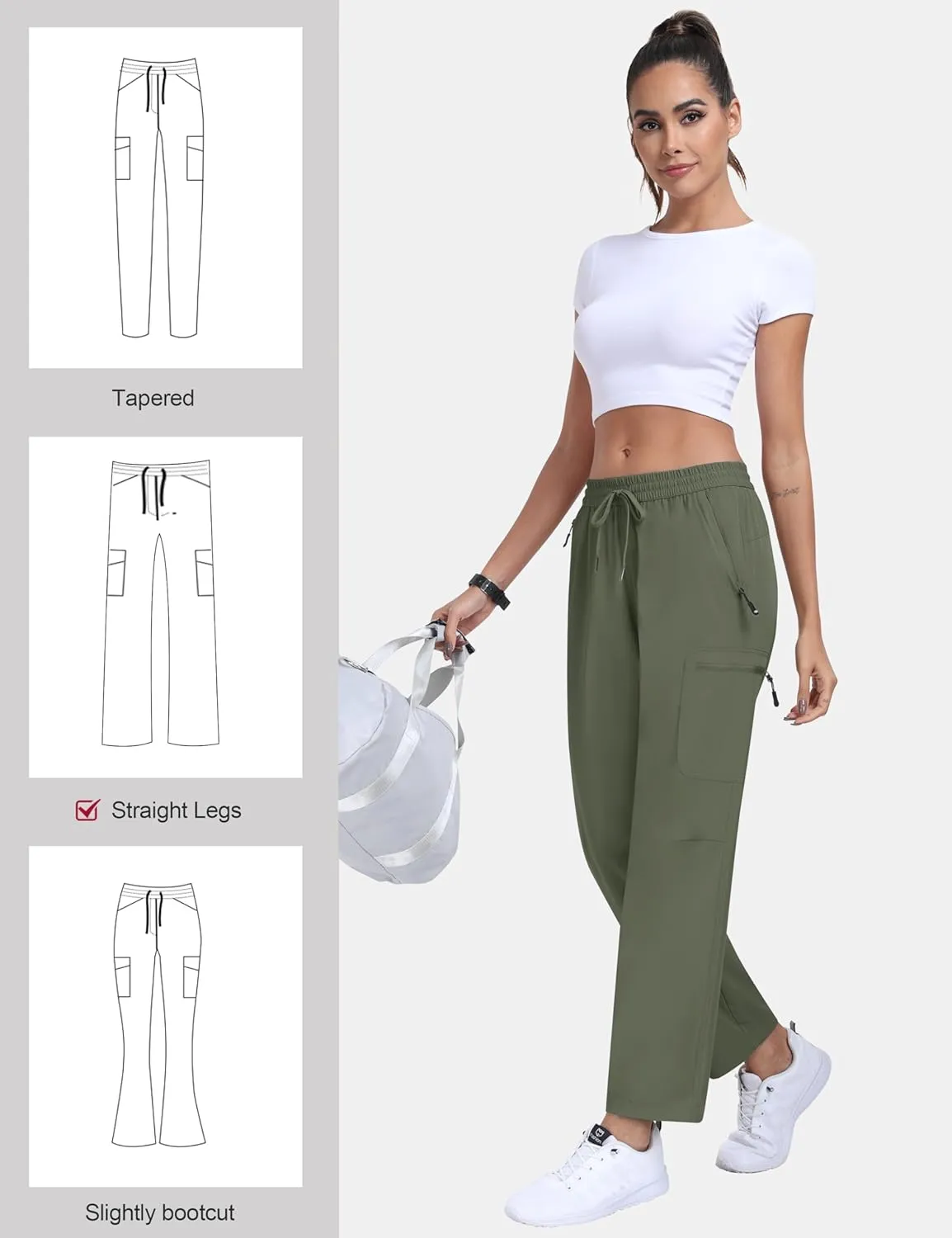 MoFiz Women's Hiking Cargo Pants Lightweight Joggers Elastic Waist Athletic Outdoor Sweatpants Casual Travel Pant with Pocket