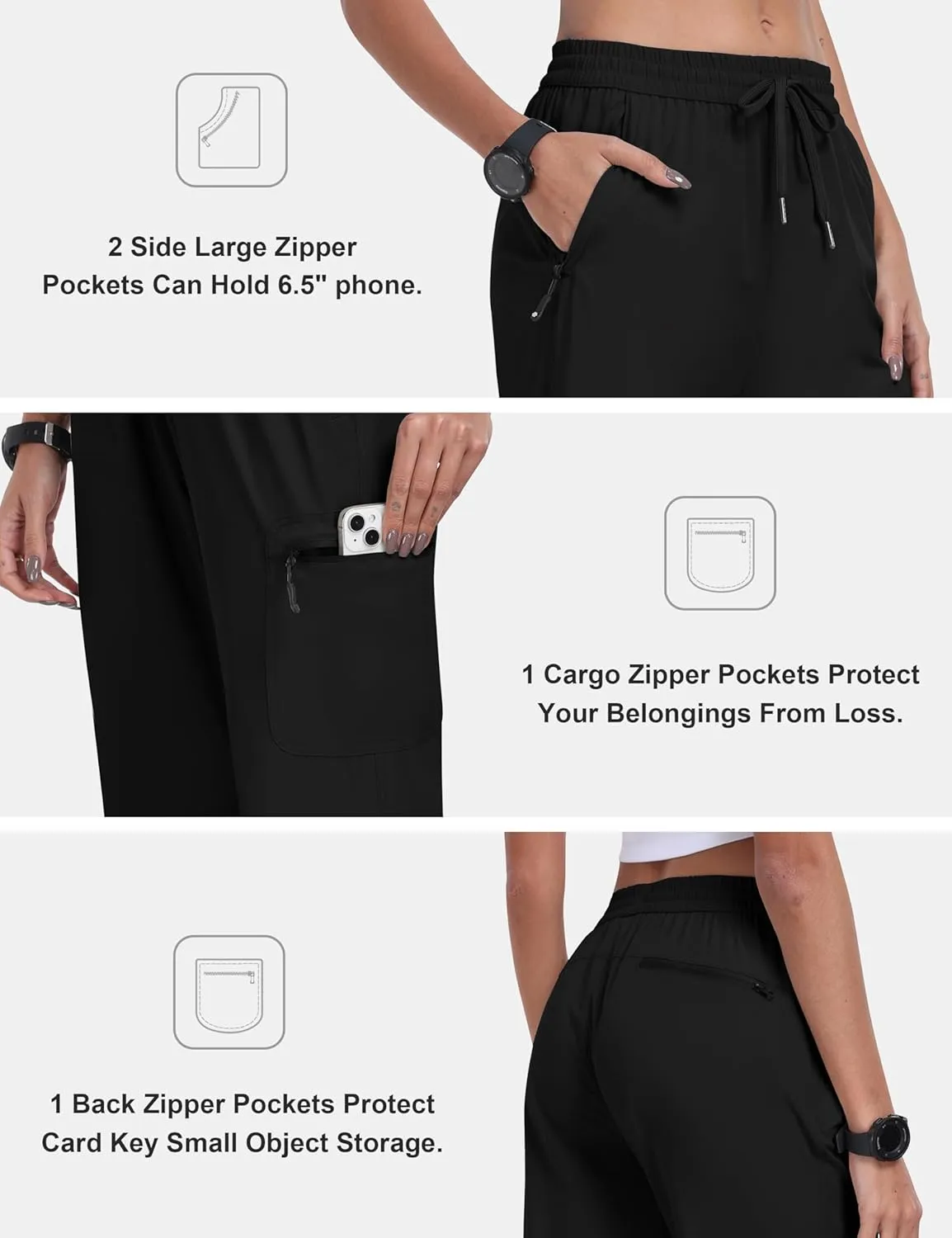 MoFiz Women's Hiking Cargo Pants Lightweight Joggers Elastic Waist Athletic Outdoor Sweatpants Casual Travel Pant with Pocket