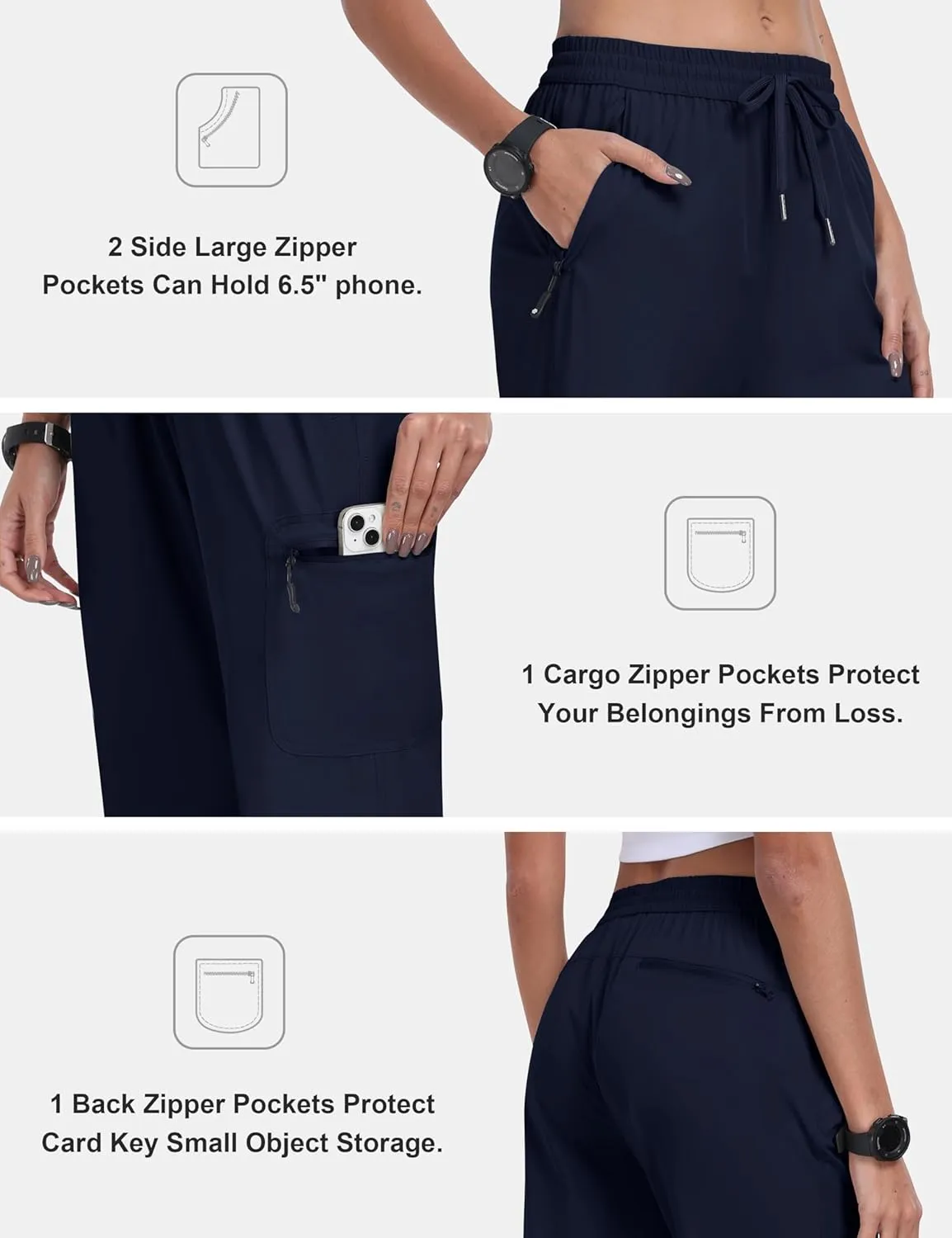 MoFiz Women's Hiking Cargo Pants Lightweight Joggers Elastic Waist Athletic Outdoor Sweatpants Casual Travel Pant with Pocket