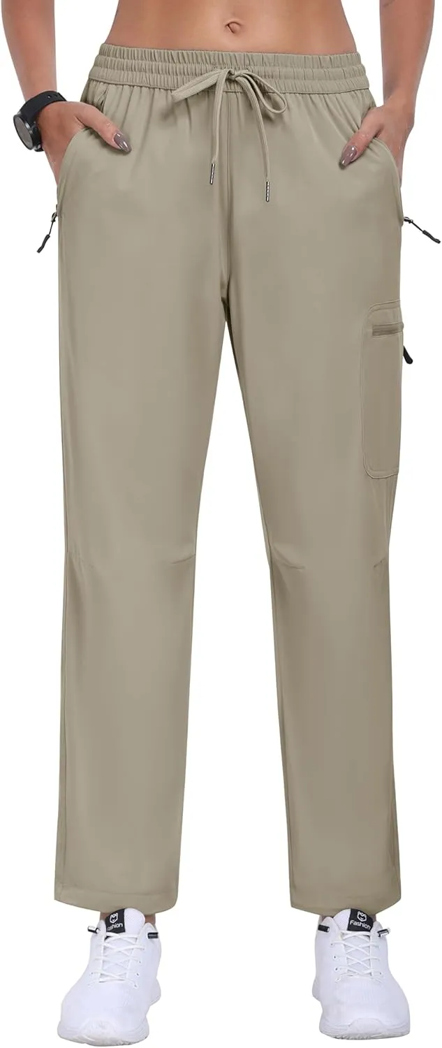 MoFiz Women's Hiking Cargo Pants Lightweight Joggers Elastic Waist Athletic Outdoor Sweatpants Casual Travel Pant with Pocket