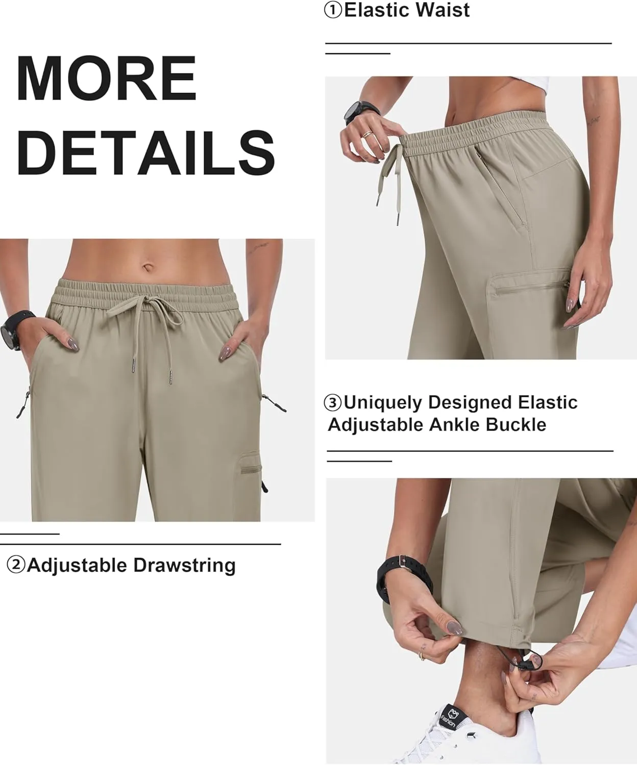 MoFiz Women's Hiking Cargo Pants Lightweight Joggers Elastic Waist Athletic Outdoor Sweatpants Casual Travel Pant with Pocket