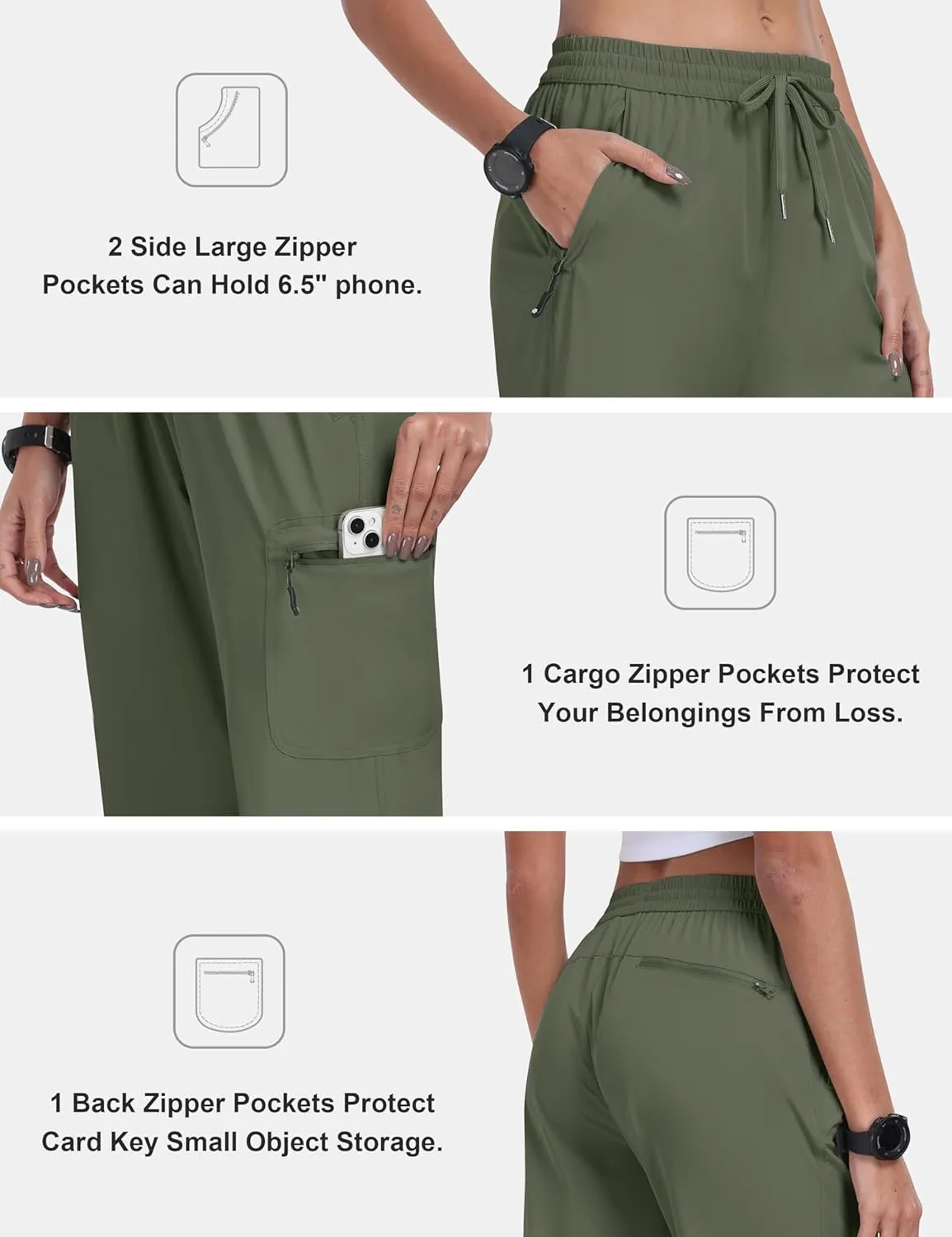 MoFiz Women's Hiking Cargo Pants Lightweight Joggers Elastic Waist Athletic Outdoor Sweatpants Casual Travel Pant with Pocket
