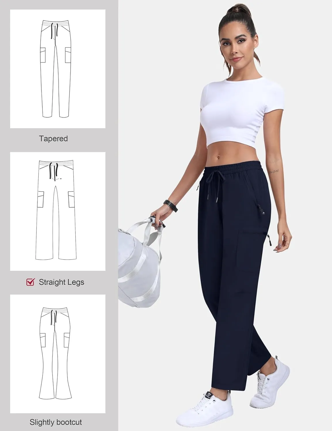 MoFiz Women's Hiking Cargo Pants Lightweight Joggers Elastic Waist Athletic Outdoor Sweatpants Casual Travel Pant with Pocket