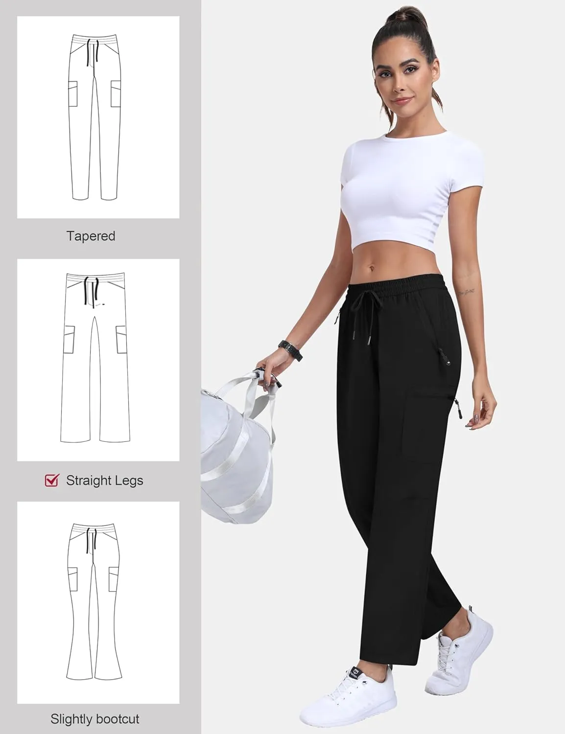 MoFiz Women's Hiking Cargo Pants Lightweight Joggers Elastic Waist Athletic Outdoor Sweatpants Casual Travel Pant with Pocket