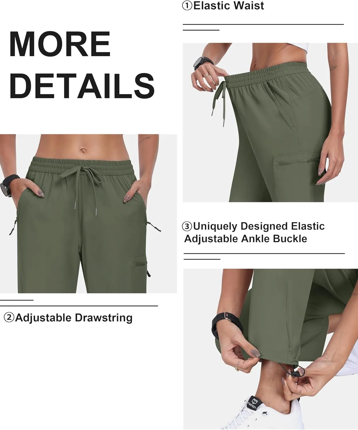MoFiz Women's Hiking Cargo Pants Lightweight Joggers Elastic Waist Athletic Outdoor Sweatpants Casual Travel Pant with Pocket