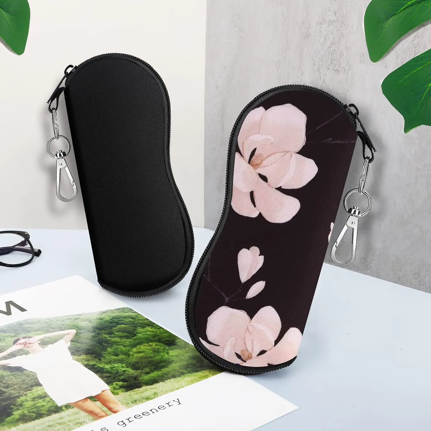 MoKo Sunglasses Soft Case 2 Pack, Ultra Light Portable Neoprene Zipper Glasses Case, Eyeglass Safety Pouch Box with Belt Clip