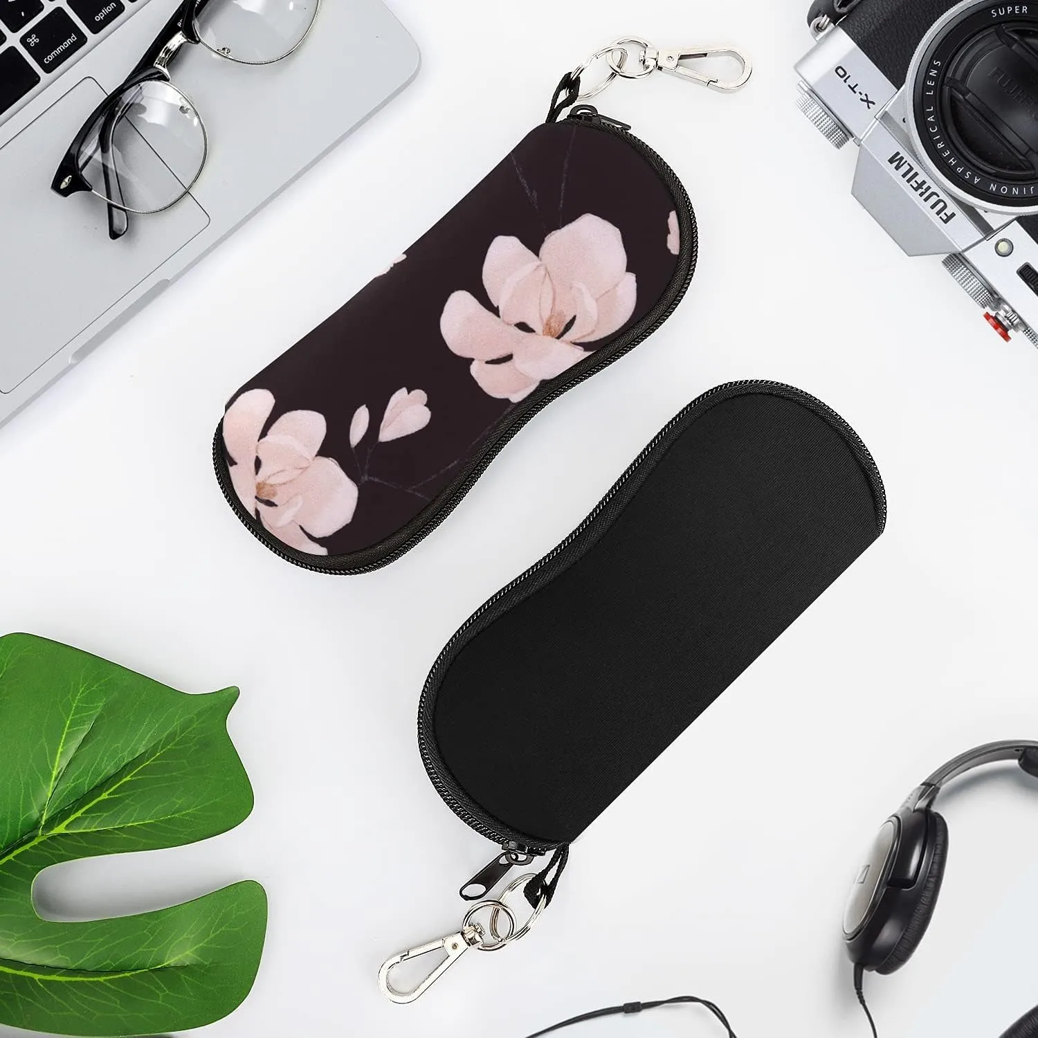 MoKo Sunglasses Soft Case 2 Pack, Ultra Light Portable Neoprene Zipper Glasses Case, Eyeglass Safety Pouch Box with Belt Clip