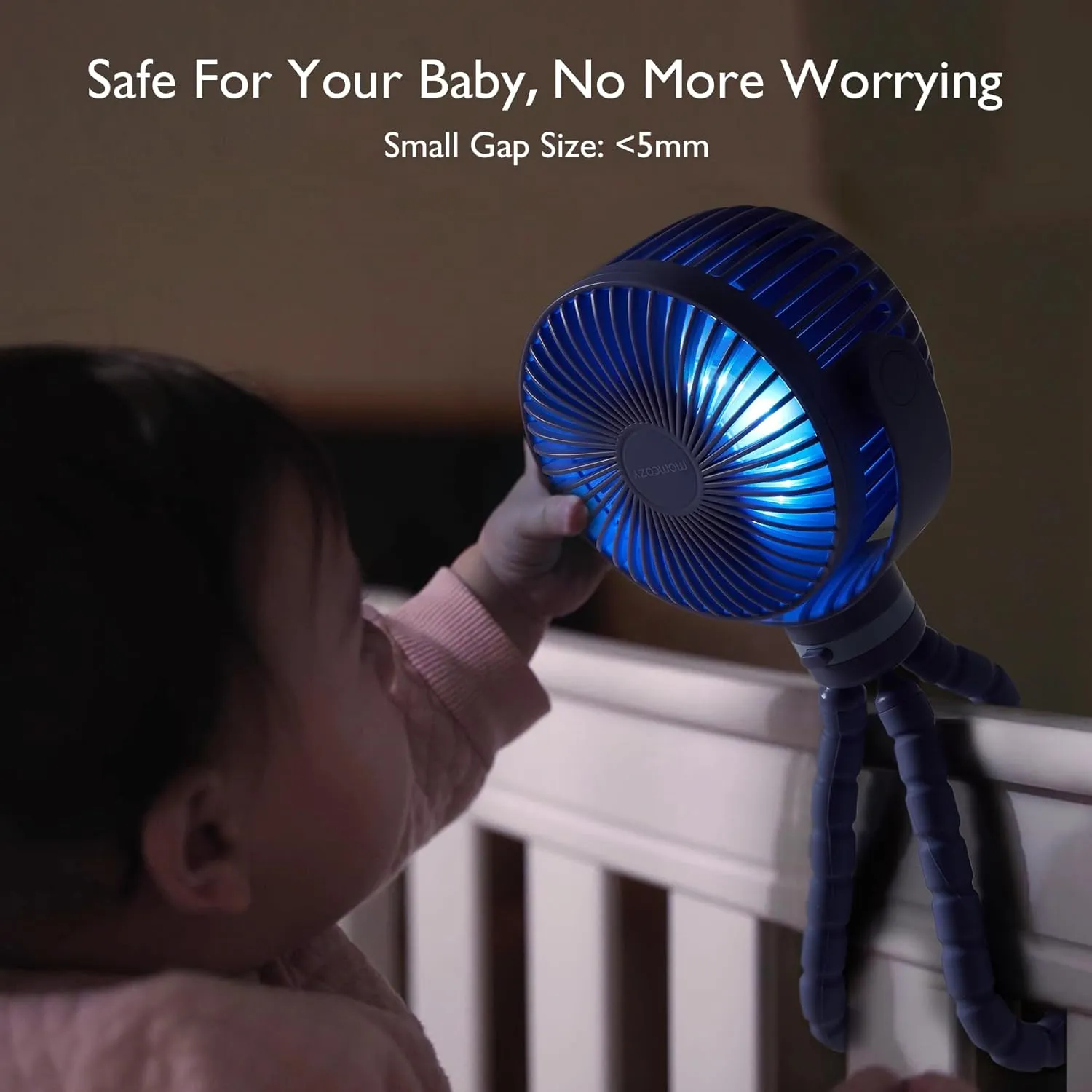 Momcozy 8000mAh Portable Stroller Fan, 27H Ultra-long Battery Life Detachable 4 Speed 360°Rotate LED Night Light with 2 Modes, USB Rechargeable Handheld Cooling Fan for Travel/Car Seat/Bedroom