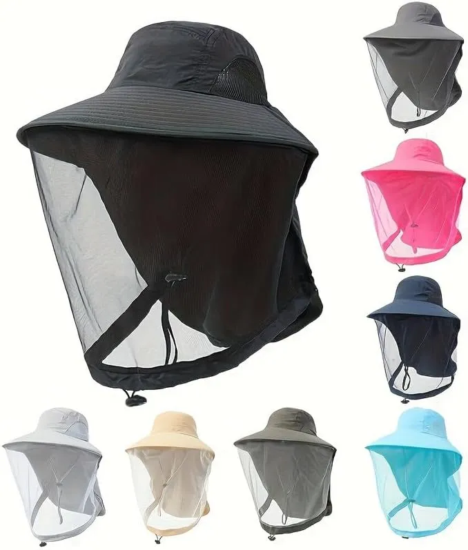 Mosquito Net Hat Sun Protection Fishing Hat with Mesh for Outdoor Hiking Gardening Men Women Breathable Bug Shield