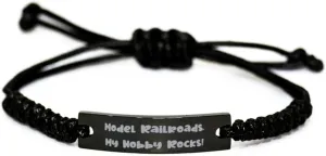 Motivational Model Railroads Black Rope Bracelet, Model Railroads. My Hobby Rocks!, Cute Gifts for Friends, Birthday Gifts, Model trains, Train set, Toy train, train set, Electric train set, HO scale