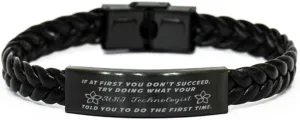MRI Technologist Braided Leather Bracelet, If at first you don't succeed, try doing what your athletic trainer told you to do the first time., Laser Engraved, Stainless Steel Wristband