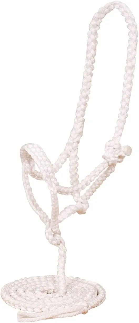 Mustang Flat Plaited Noseband Halter for Horses | Durable Soft Brushed Nylon Plaited Horse Halter with Matching 10ft Lead Rope, White