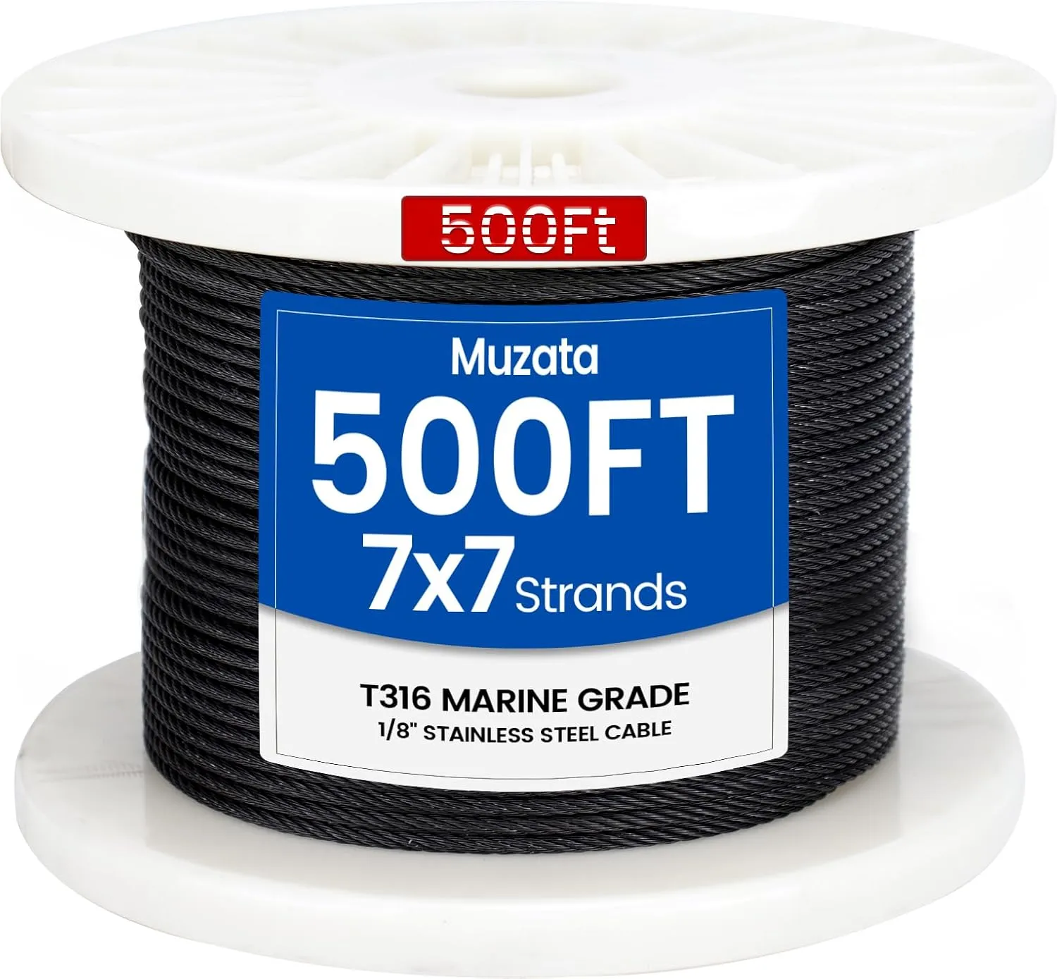 Muzata 500 ft 1/8" Black Stainless Steel Cable Railing System Hardware T316 Stainless Steel Wire Rope 7x7 Strands 1800 lb Breaking Strength Black Cable Railing Kit for Indoor Outdoor WR19