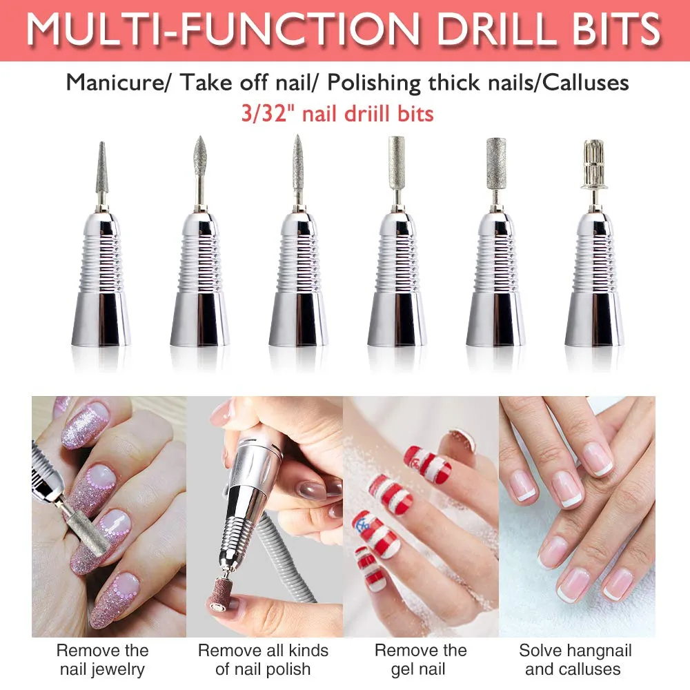 Nail Drill Machine, AZ GOGO 30000RPM Professional Rechargeable Portable Electric Efile Nail Drill for Acrylic Gel Nails, Manicure/Pedicure, Polishing, Cuticle - Salon or Home Use(White)