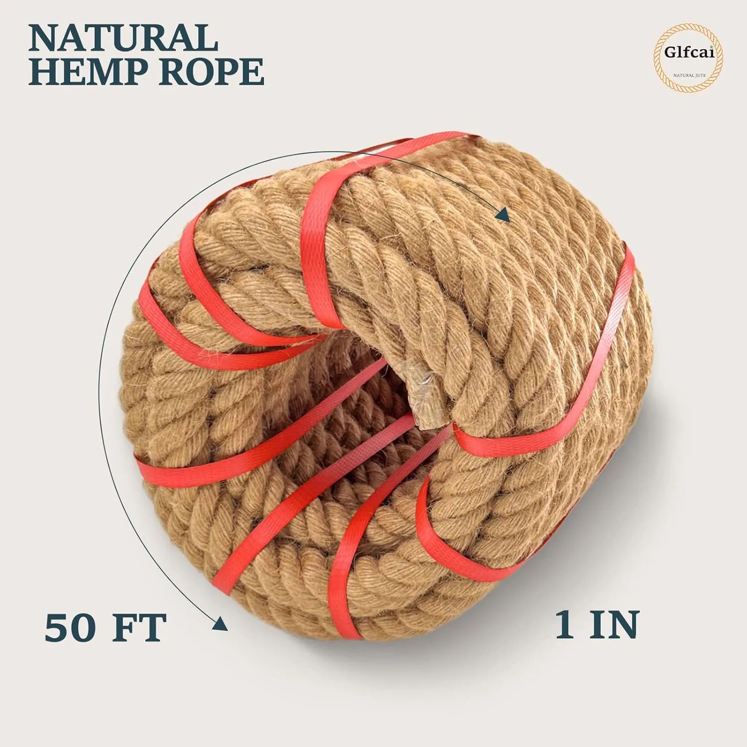 Natural Hemp Rope (1 in X 50 Ft) Twisted Manila Rope Thick Jute Rope for Crafts, Porch Swing Rope, Hemp Rope for Decor, Railing, Docks, Landscaping