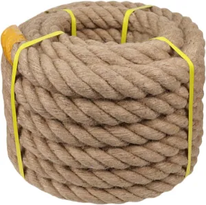 Natural Jute Hemp Rope (2 Inch x 65 Feet) Heavy Duty Manila Rope for Docks, Railings, Climbing, Landscaping, Decorating