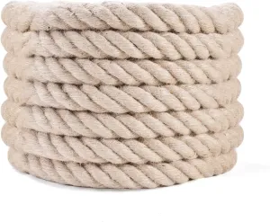 Natural Jute Rope 1 Inch x 50 Ft - Heavy Duty 900 LB Strength, Twisted Hemp Rope for Crafts, Porch Swings, Tug of War, Deer Hunting, Nautical Decor, Landscaping & Home DIY Projects